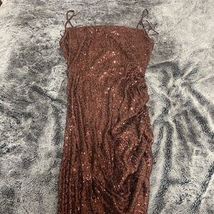 brown sequin midi dress